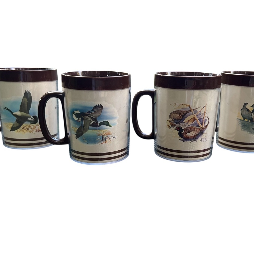 Vintage Thermo Serv Les Kouba Tumbler Cups Set of 4- Mallard- Pheasants 1980s